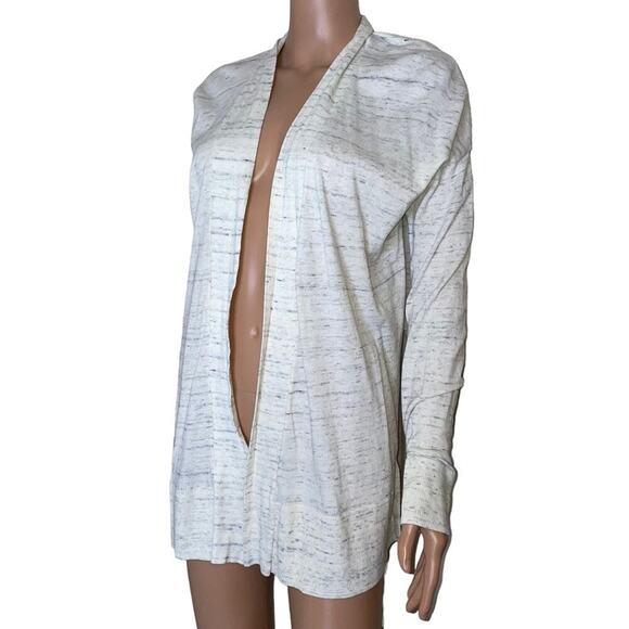 Lou & Grey marbled knit lightweight white and grey open front cardigan SZ M - Picture 2 of 9